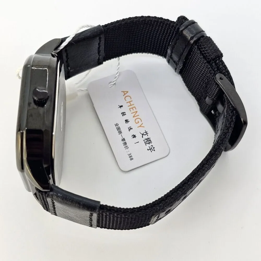 Men's 42MM Minimalist Watch Black‎ Case Black Dial Date Black Canvas Band Straps